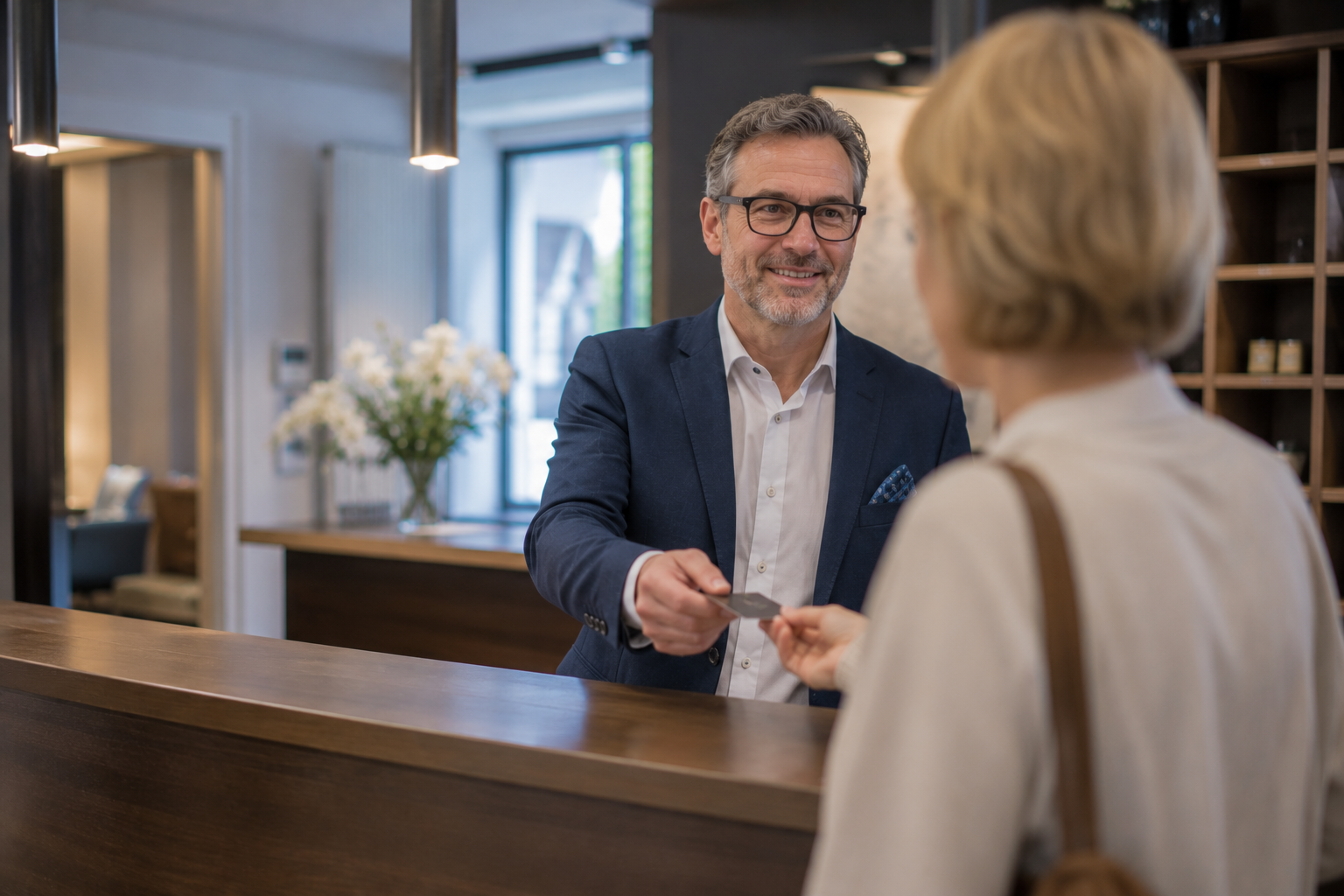 Empfangsbereich eines Hotels mit Tresen